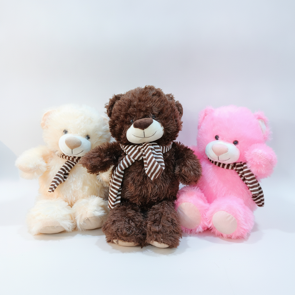 Adorable Striped Scarf Teddy Bear Soft Toy – Set of 3 Colors