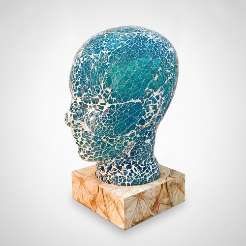 Mosaic Glass Head Lamp Sculpture on Marble Base
