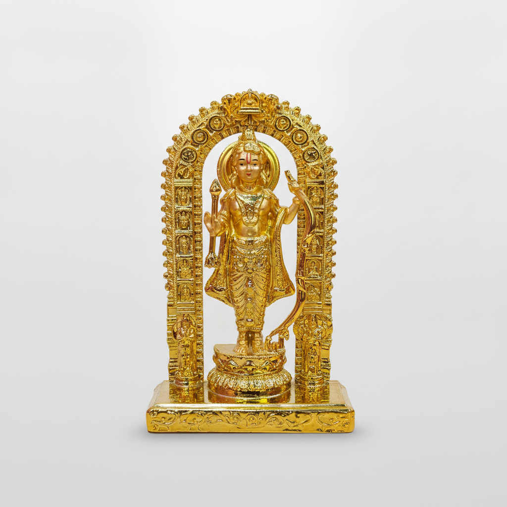 Ram Lalla Golden Idol Statue with Ornate Arch — Ayodhya