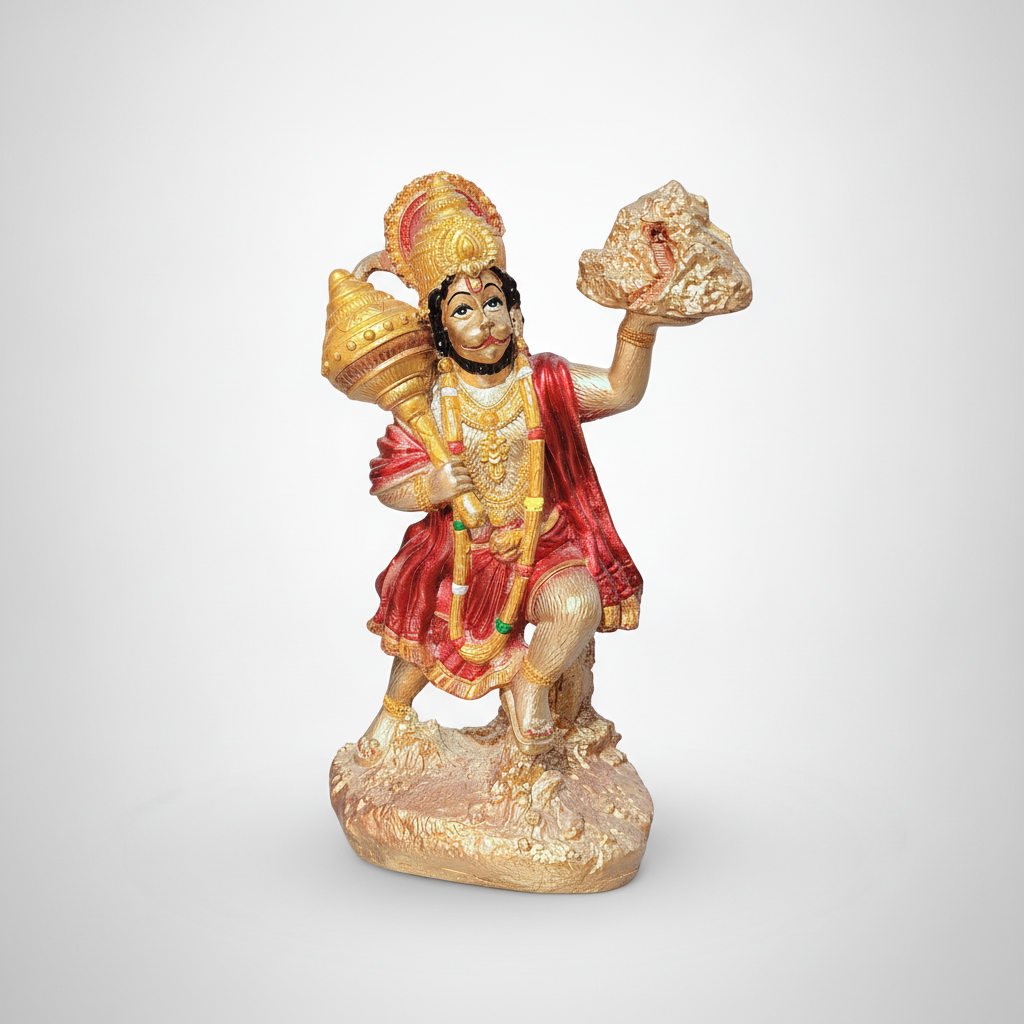 Lord Hanuman Idol Statue 8.5 Inch – Gold & Red Finish