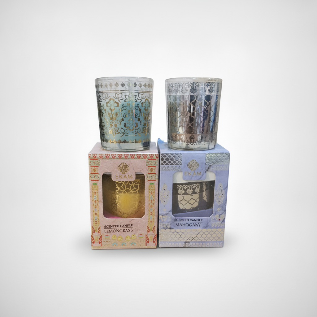 EKAM Luxury Scented Candles in Decorative Glass – Set of 2