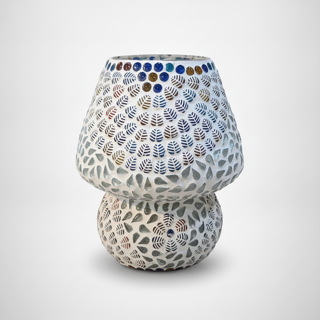 Mosaic Glass Table Lamp with Leaf & Dot Pattern