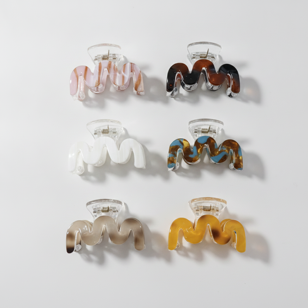 Wavy Claw Hair Clips – Set of 6 Mixed Colors