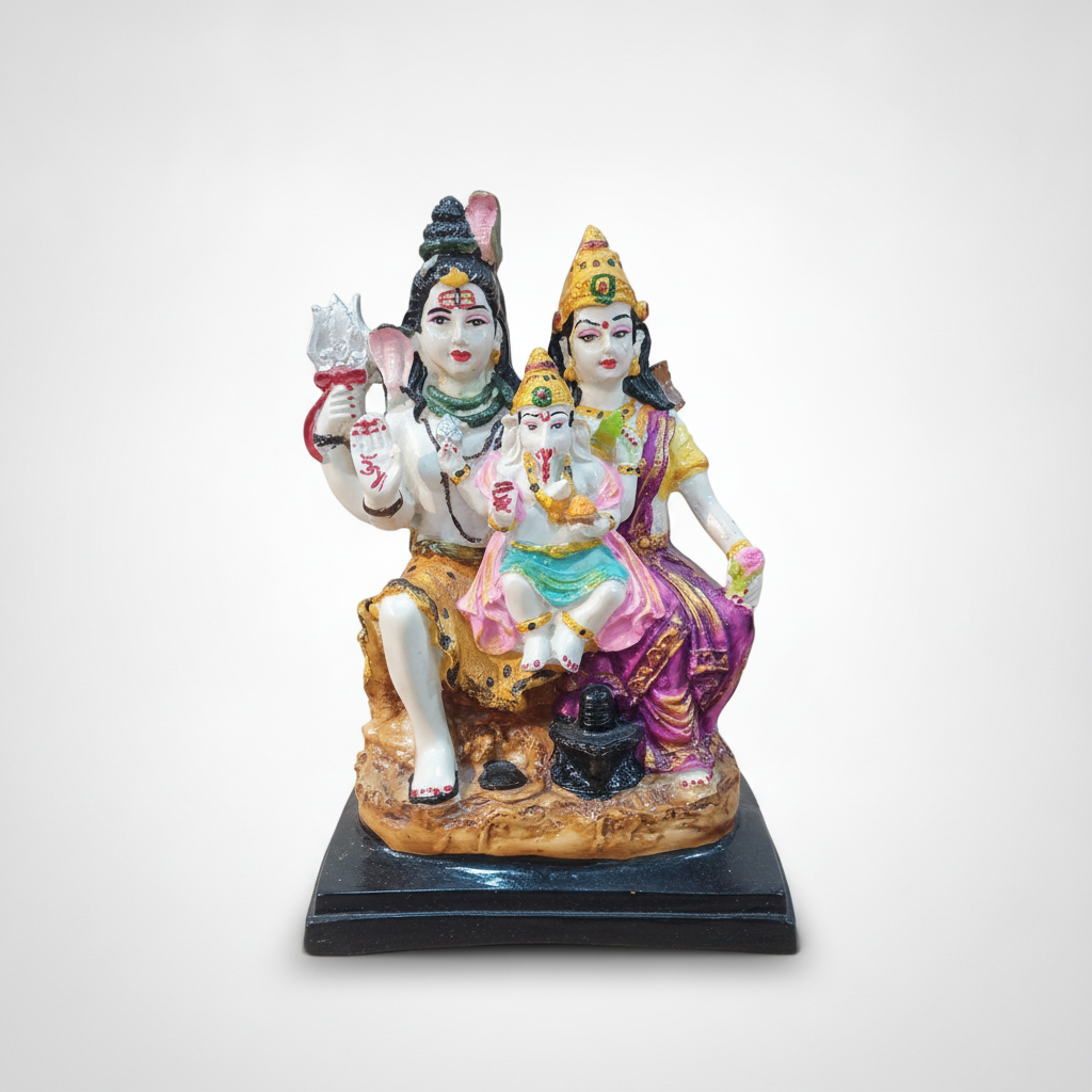 Shiv Parivar Idol – Shiva, Parvati & Ganesha Statue, 9 Inch
