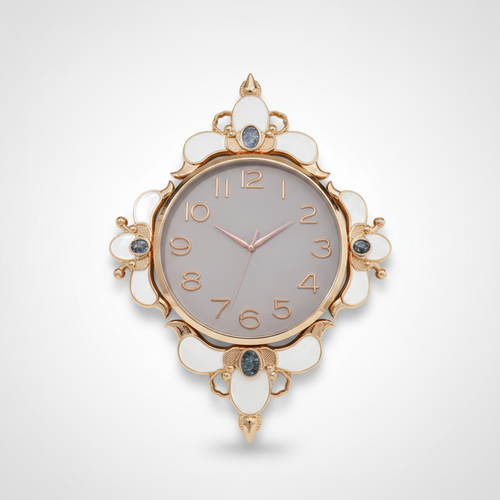Elegant Rose Gold Floral Wall Clock with White Enamel