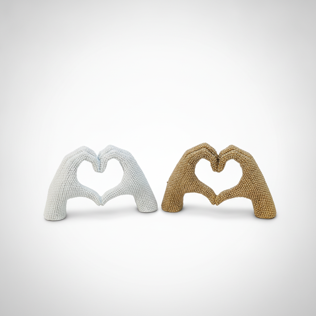 Heart Hands Beaded Sculpture Decor — White or Gold