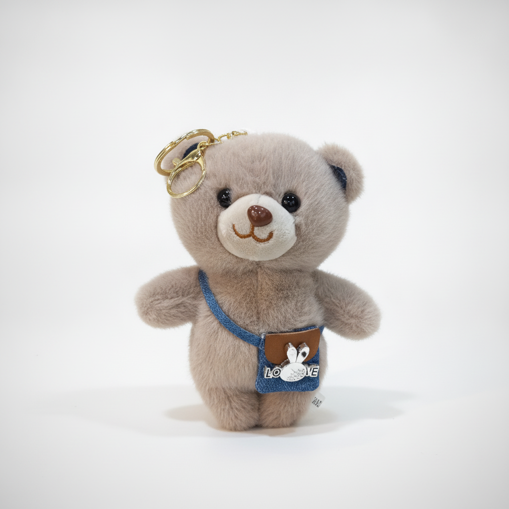 Cute Teddy Bear Keychain Plush Toy with Denim Bag