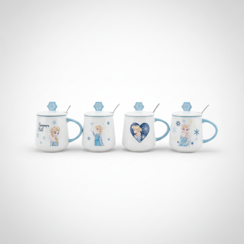 Frozen Elsa Ceramic Mug with Lid & Spoon – Set of 4