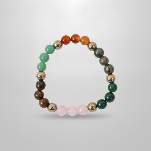 Multistone Gemstone Stretch Bracelet with Gold Accent Beads