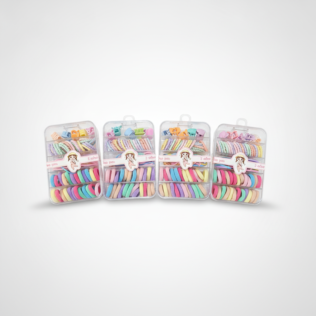 Girls Colorful Hair Accessories Set – Ties, Clips & Bands