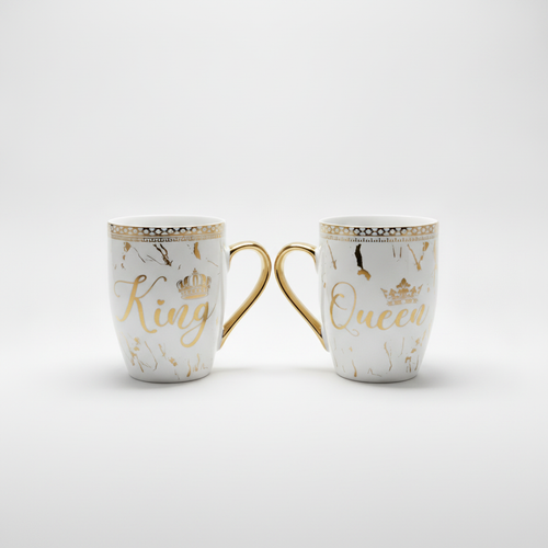 King & Queen Couples Mug Set – Matching Gold Crown Mugs