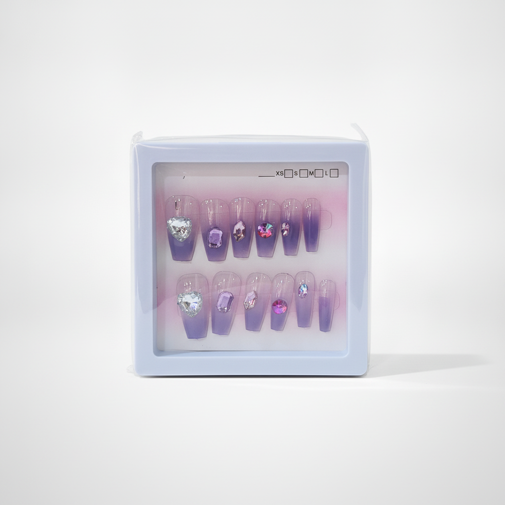 Purple Ombre Press-On Nails with Crystal Gems – Kids & Adults