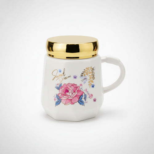 Sweet Dream Floral Ceramic Mug with Gold Rim