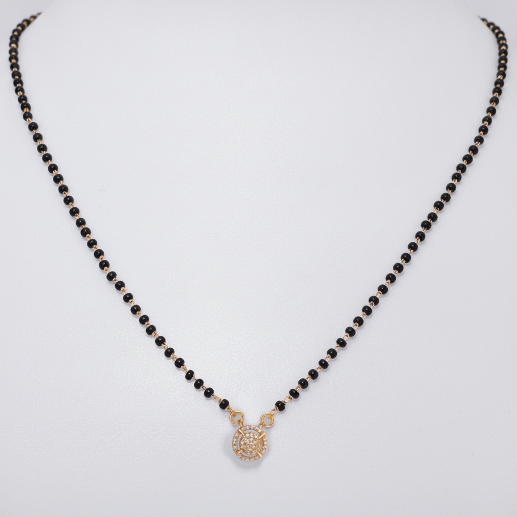 Elegant Black Bead Mangalsutra with CZ Diamond Pendant