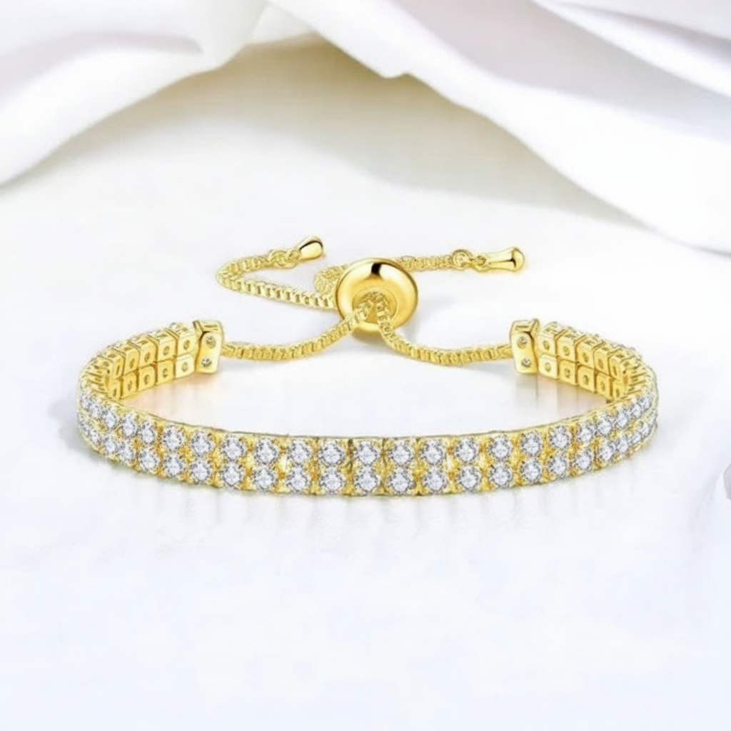 Gold Adjustable Crystal Tennis Bracelet for Women