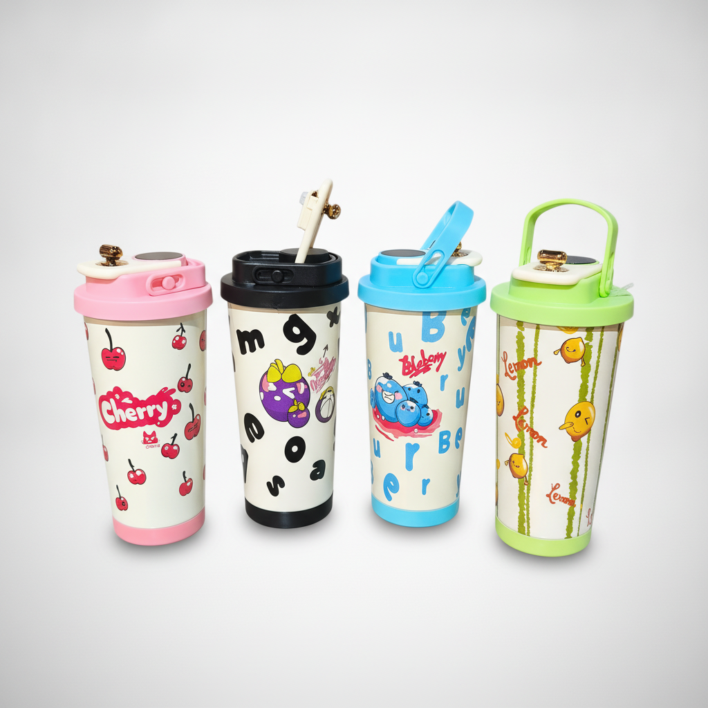 Fruit-Print Insulated Tumbler 800ml with Straw & Lid