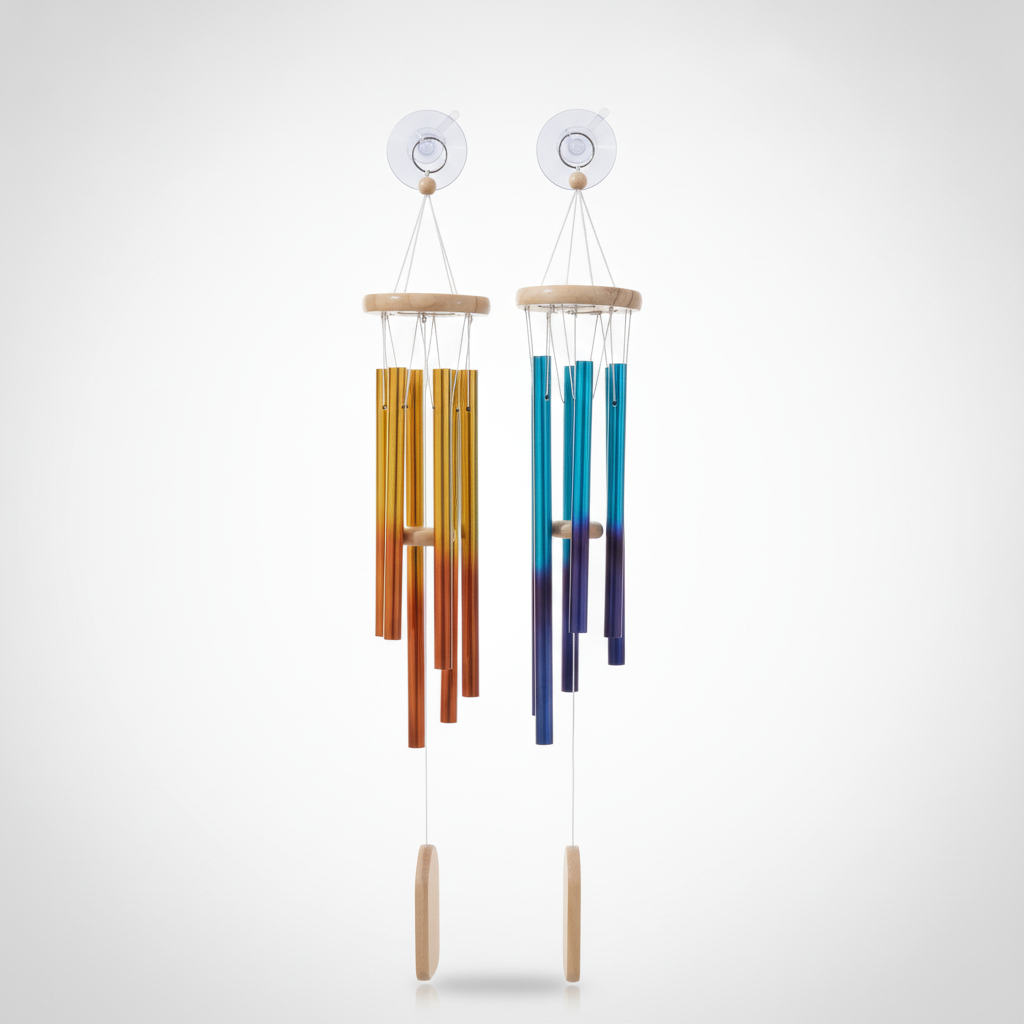 Ombre Metal Wind Chimes with Wooden Top & Sail