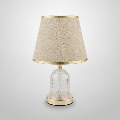 Crystal Base Table Lamp with Gold Lace Fabric Shade
