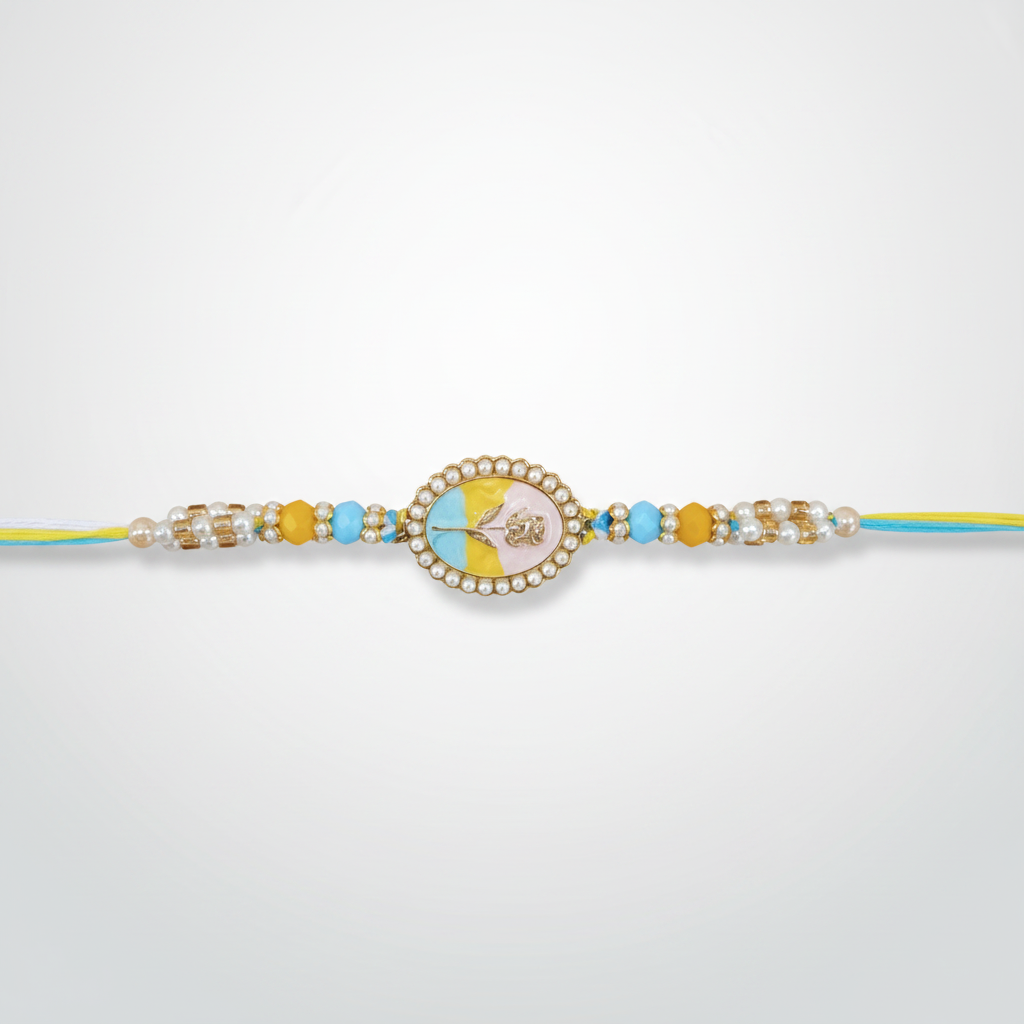 Elegant Om Rakhi with Pearl & Bead Embellishments