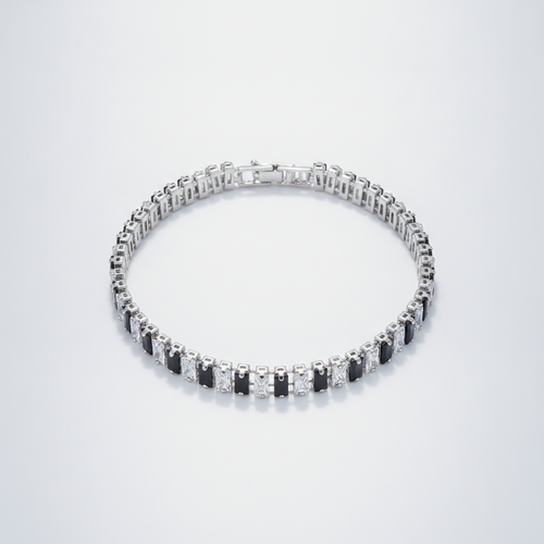 Black & White Baguette CZ Tennis Bracelet – Silver Tone