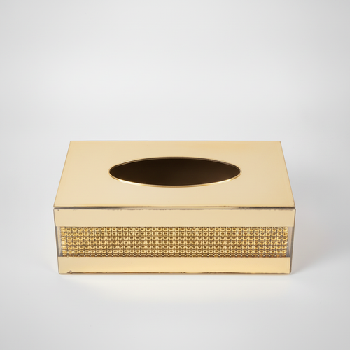 Gold Mirror Glass Tissue Box with Crystal Rhinestone Detail