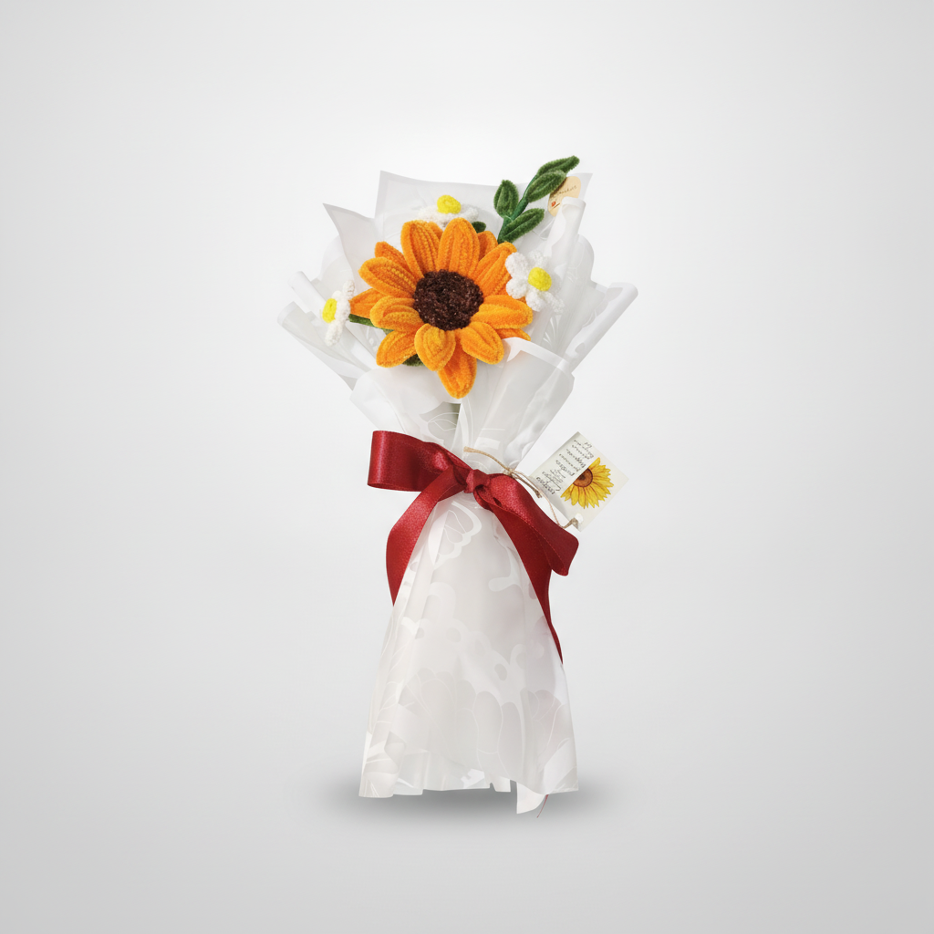 Handmade Crochet Sunflower Bouquet with Gift Wrap