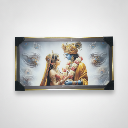 Radha Krishna Framed Wall Art with 3D Embellishments