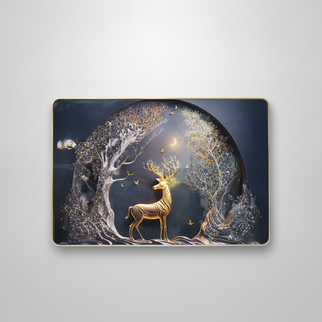 Enchanted Forest Golden Deer Crystal Wall Art Panel
