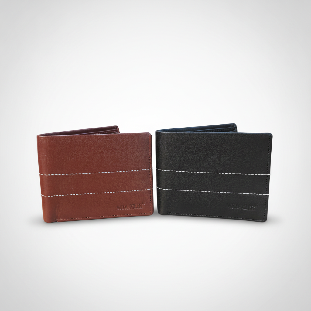 Wrangler Men's Bifold Leather Wallet – Brown or Black