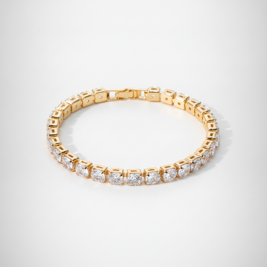 Gold Tennis Bracelet with Crystal CZ Stones