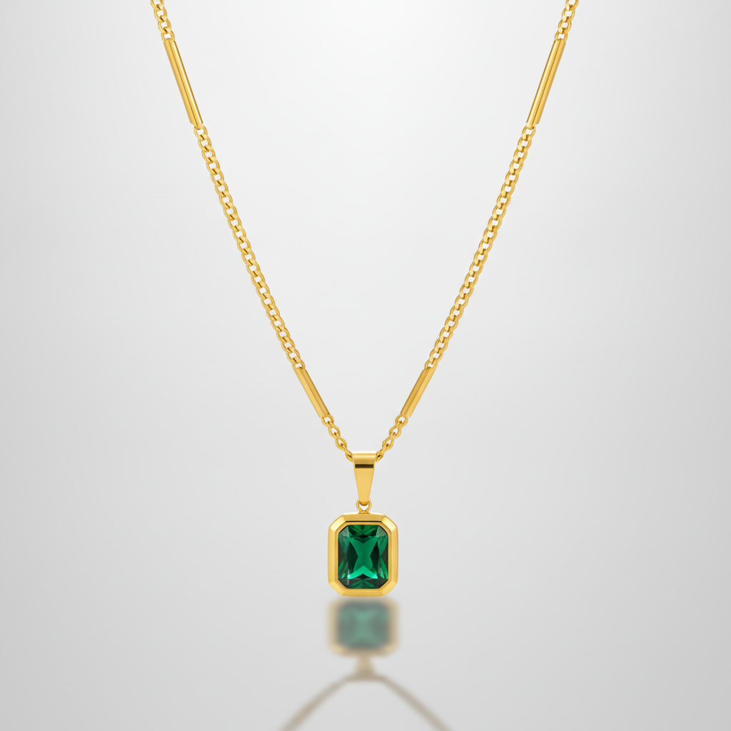 Gold Emerald Green Stone Pendant Necklace for Women