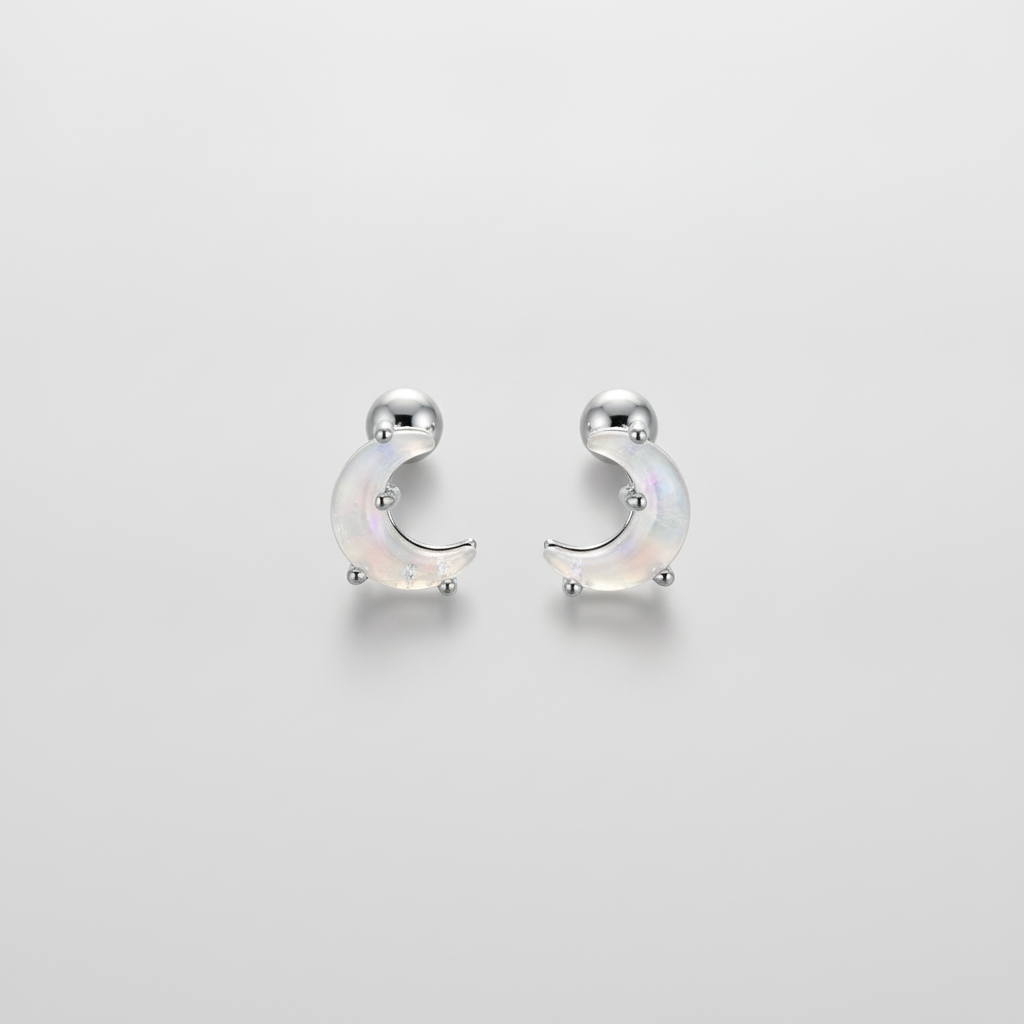 Men's Crescent Moon Stud Earring – Silver Tone