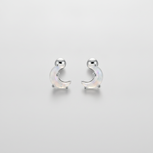 Men's Crescent Moon Stud Earring – Silver Tone