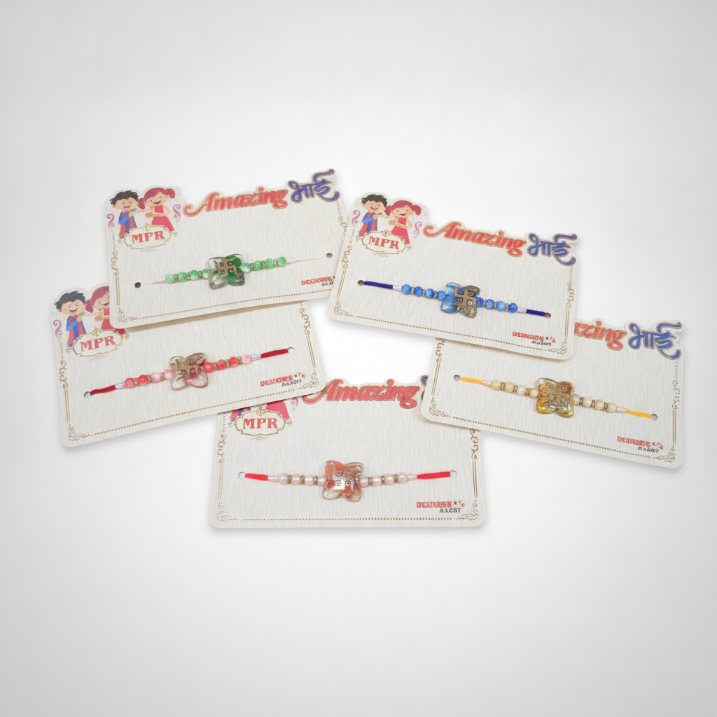 Designer Rakhi Bracelets – Colorful Beaded MPR Collection (Set of 5)