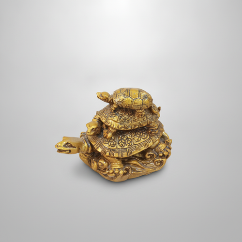 Golden Three-Tier Lucky Turtle Feng Shui Figurine