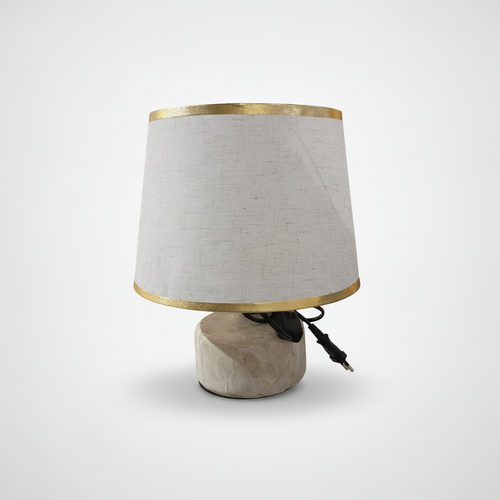 Rustic Stone Base Table Lamp with Gold-Trim Linen Shade