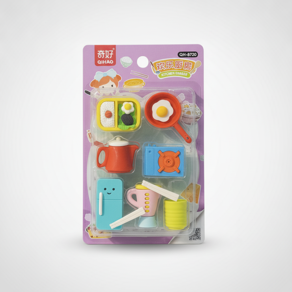 QIHAO Kitchen Eraser Set – 7-Piece Novelty Erasers for Kids