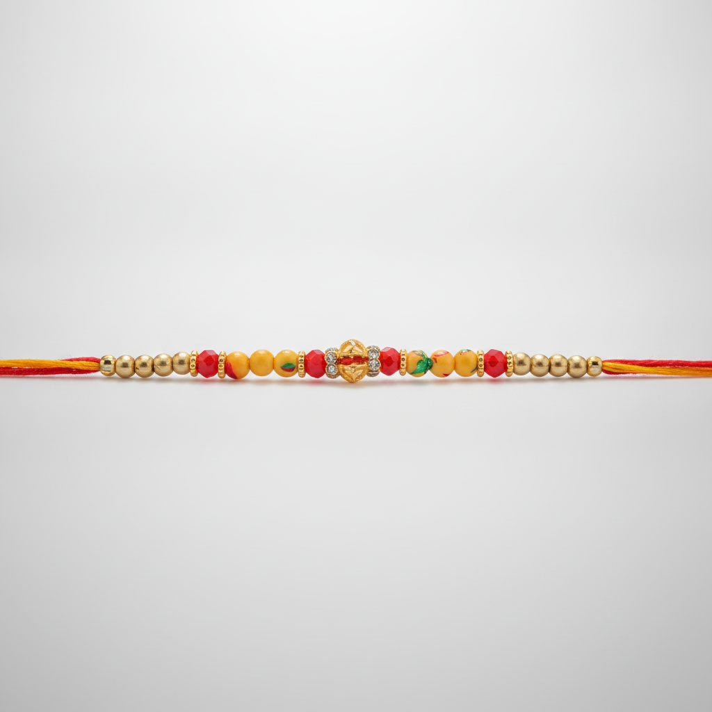 Traditional Beaded Rakhi with Red Thread – Pack of 12