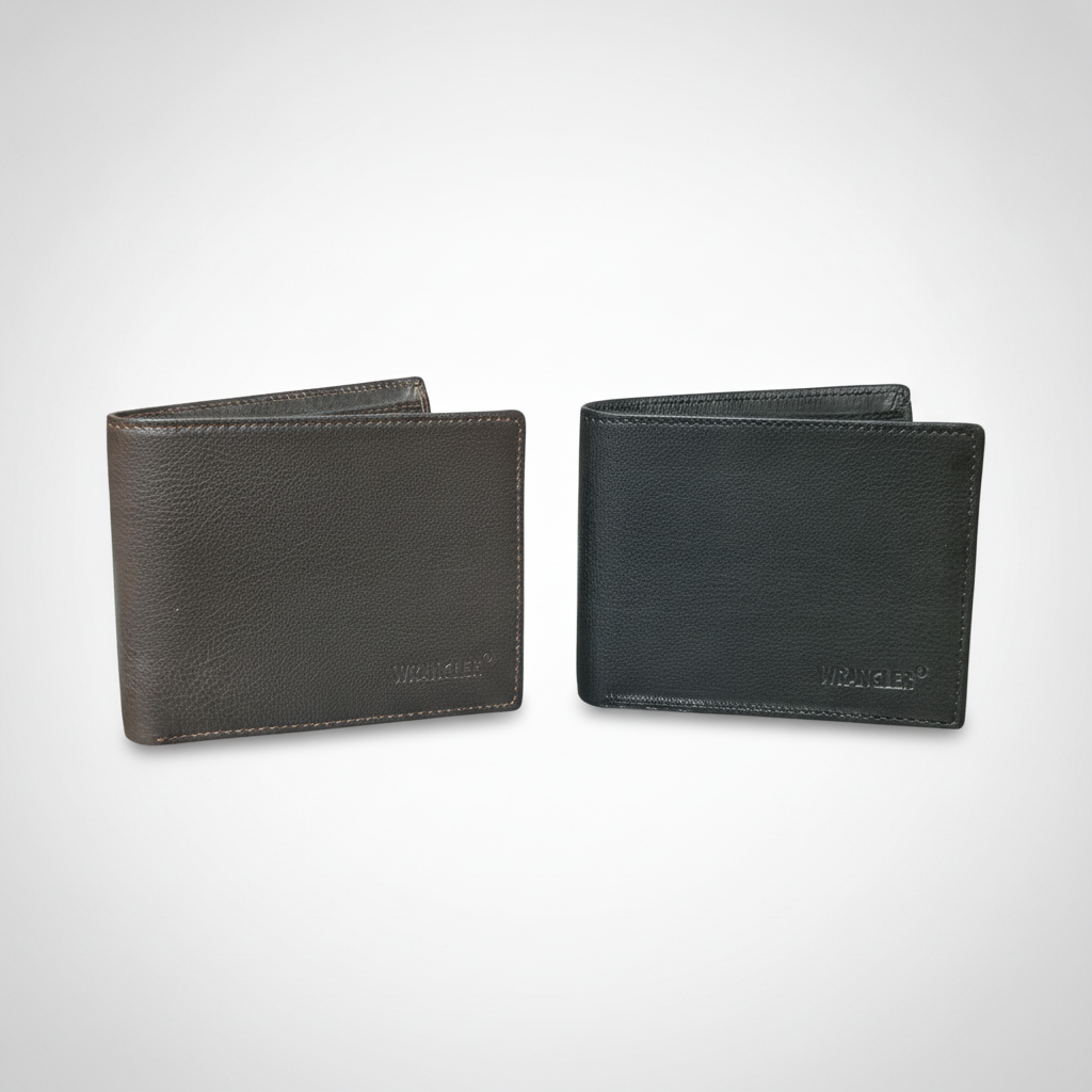 Wrangler Genuine Leather Bifold Wallet – Brown or Black