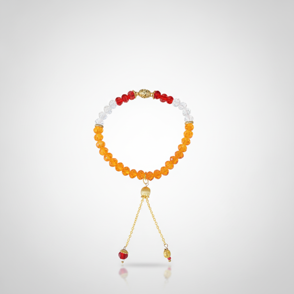 Handcrafted Crystal Bead Rakhi Bracelet with Gold Tassels