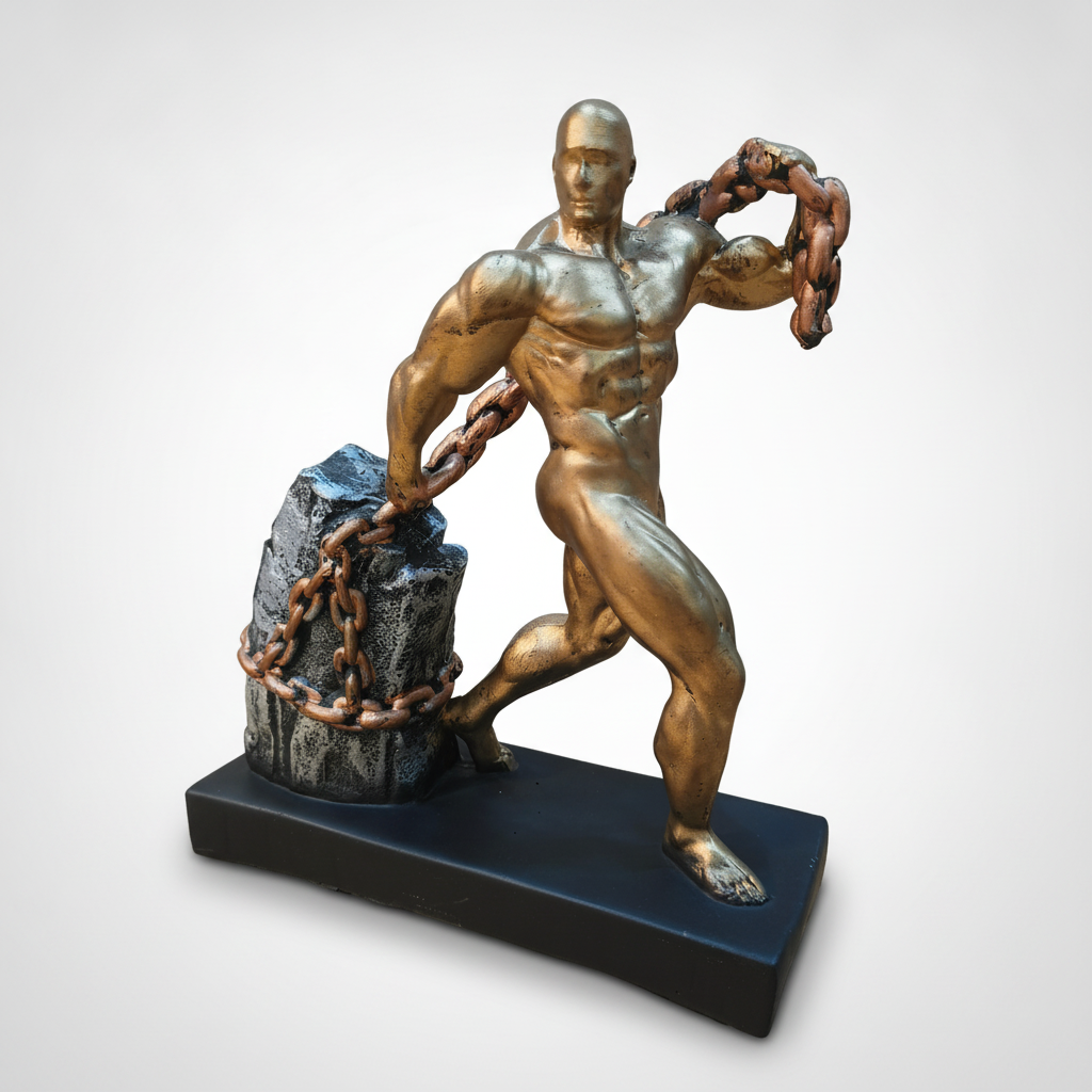 Strength & Chains Muscular Figure Sculpture – 11" Gold