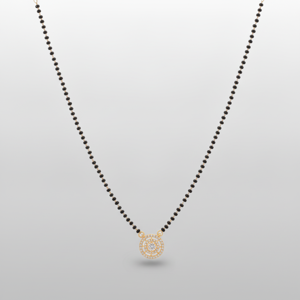 Gold-Tone Mangalsutra with Black Bead Chain & Crystal Pendant