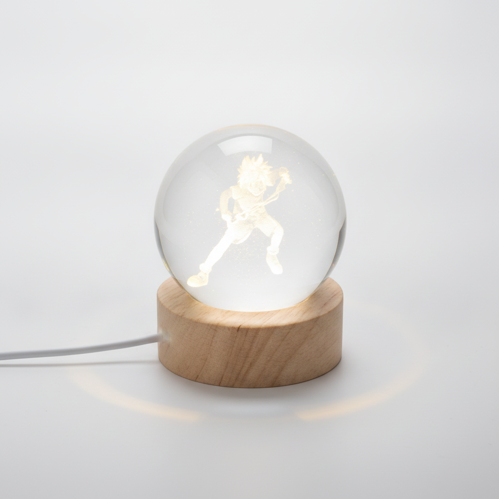 Anime Character 3D Crystal Ball LED Night Light with Wood Base