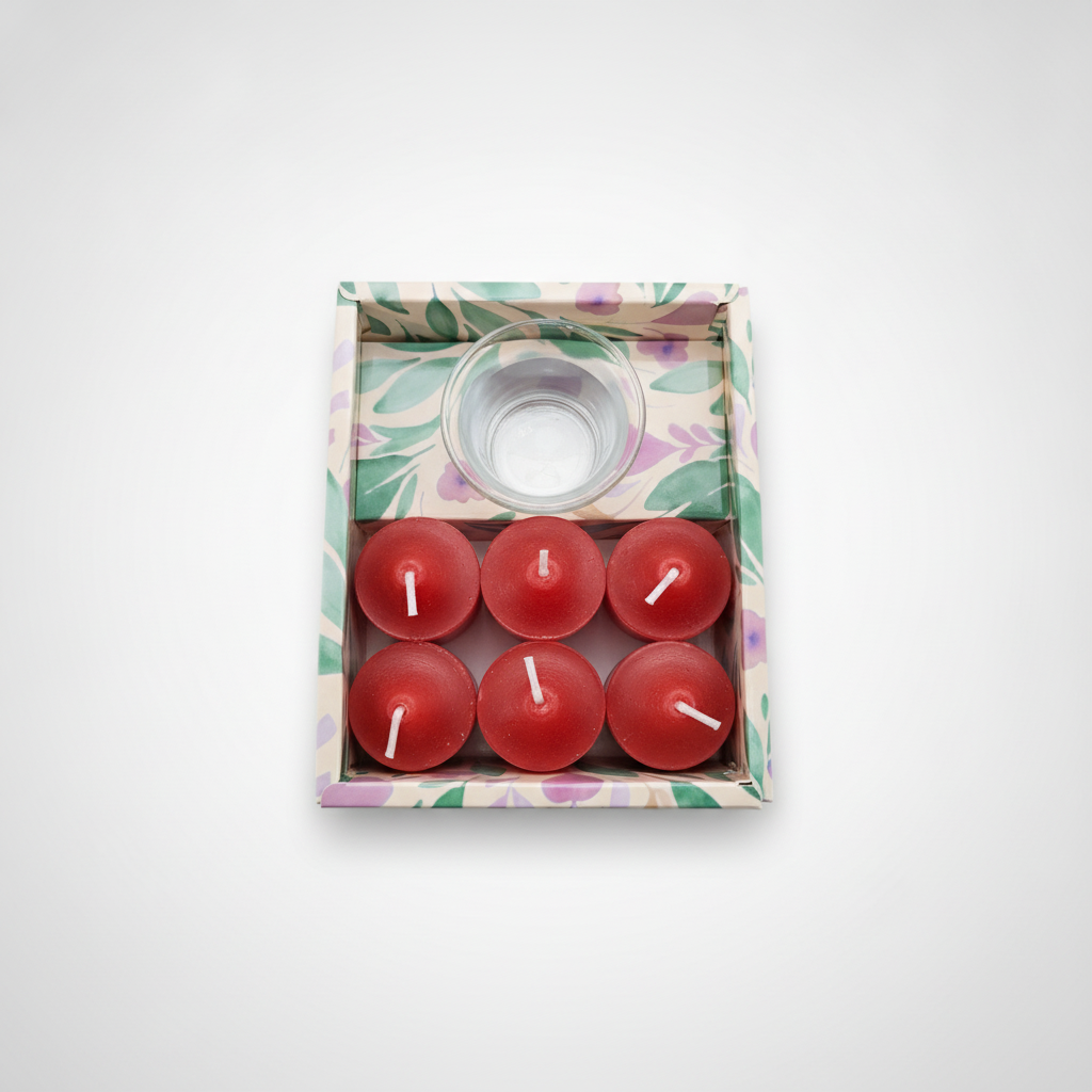 Votive Candle Gift Set with Glass Holder – 6 Red Candles