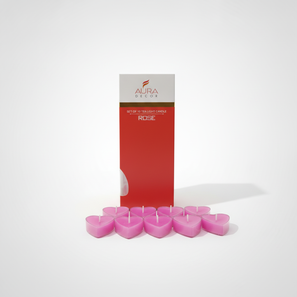 Aura Decor Rose Heart-Shaped Tea Light Candles – Set of 10