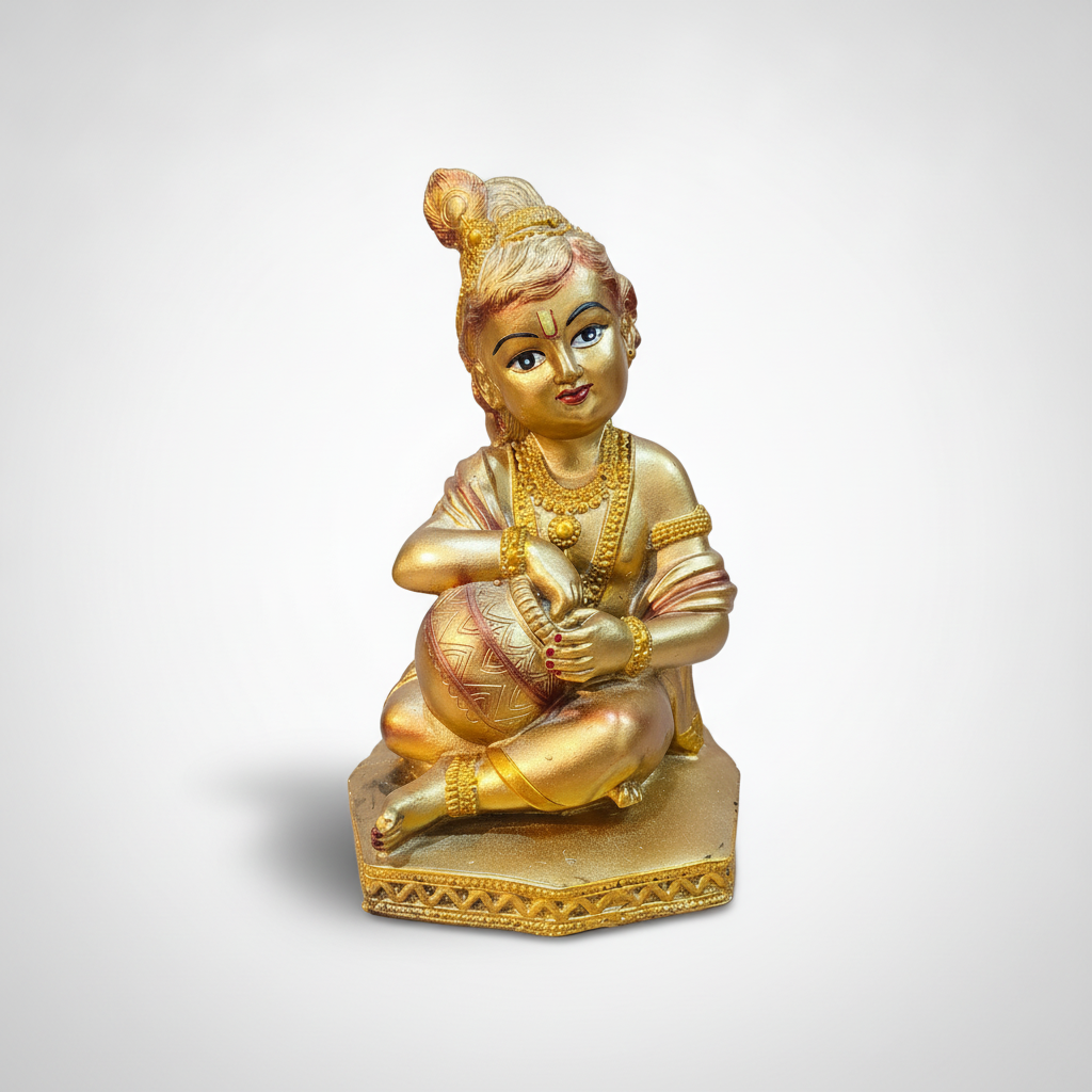 Baby Krishna Makhan Chor Gold Idol Statue – 7.5 Inch