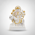 Marble Goddess Durga Maa Statue with Lion – White & Gold