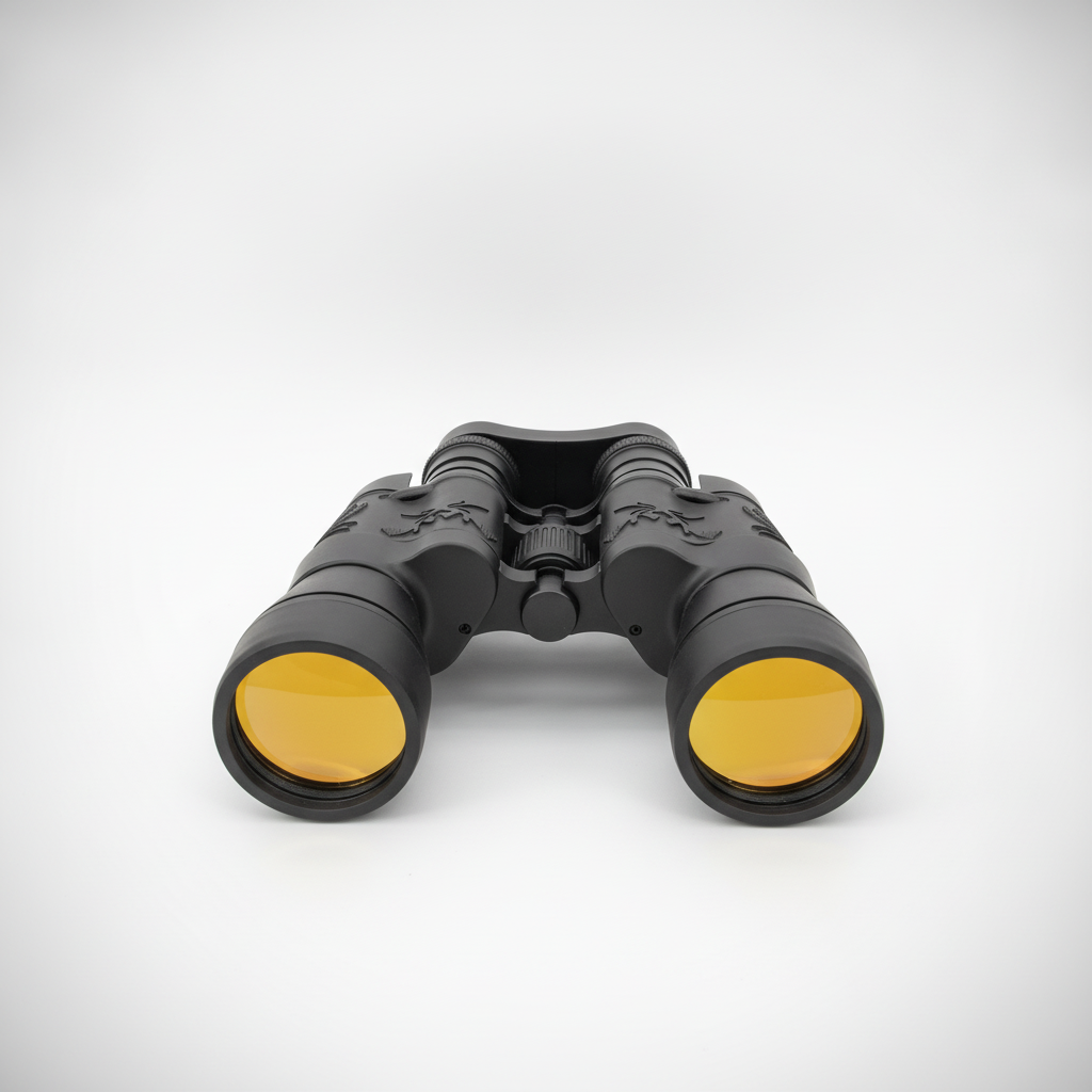 Black Binoculars with Yellow-Coated Lenses for Night Use
