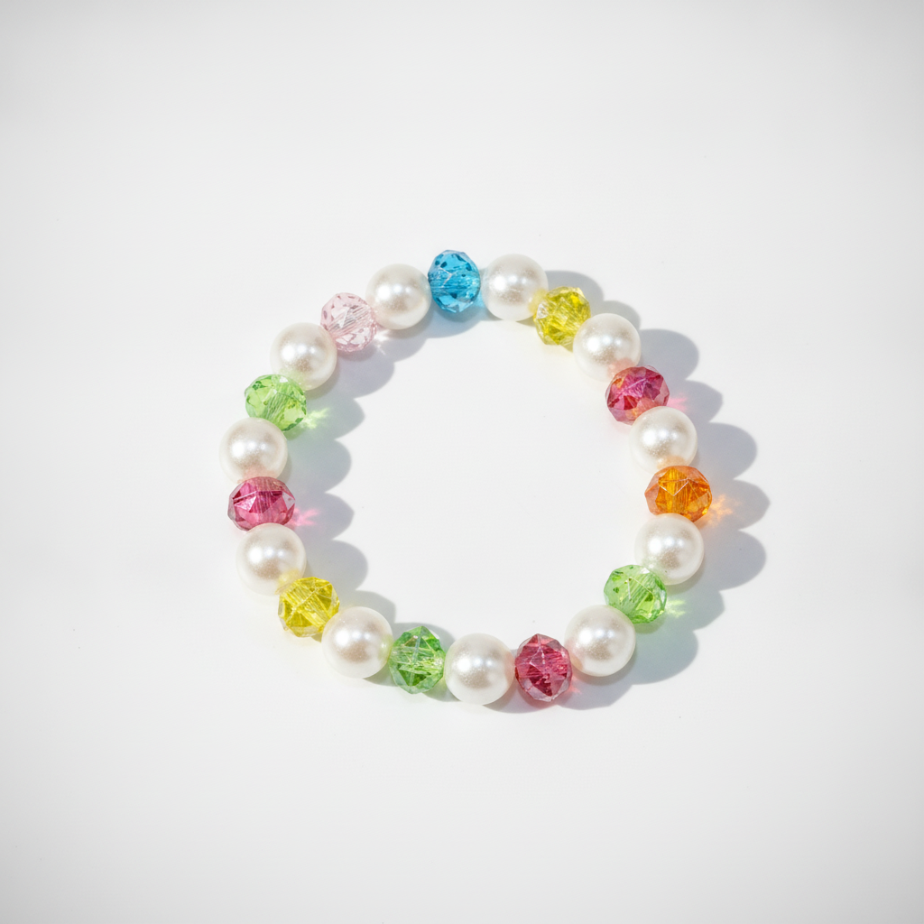 Rainbow Crystal & Pearl Stretch Bracelet – Colorful Beaded Band