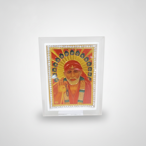 Sai Baba Car Dashboard Frame with Crystal Border
